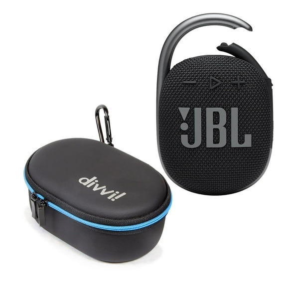JBL Clip 4 Black Portable Bluetooth Speaker w/divvi! Case Bundle