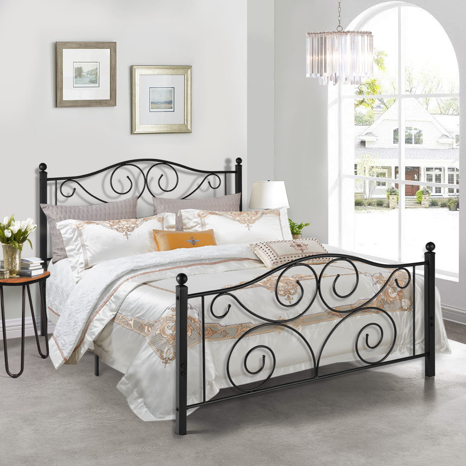 Victorian Full Size Premium Metal Platform Bed Frame Mattress