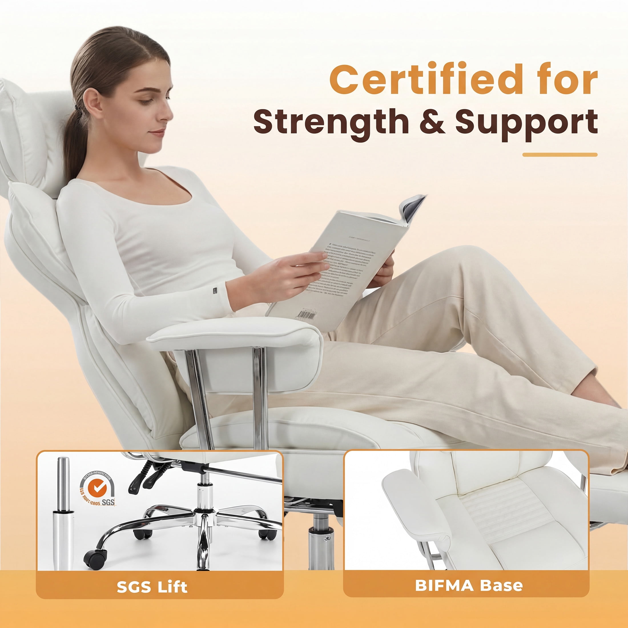 CONCETTA Ergonomic Big and Tall Office Chair, Scratch-Resistant PU Leather Executive Desk Chair with Spring Lumbar Support White