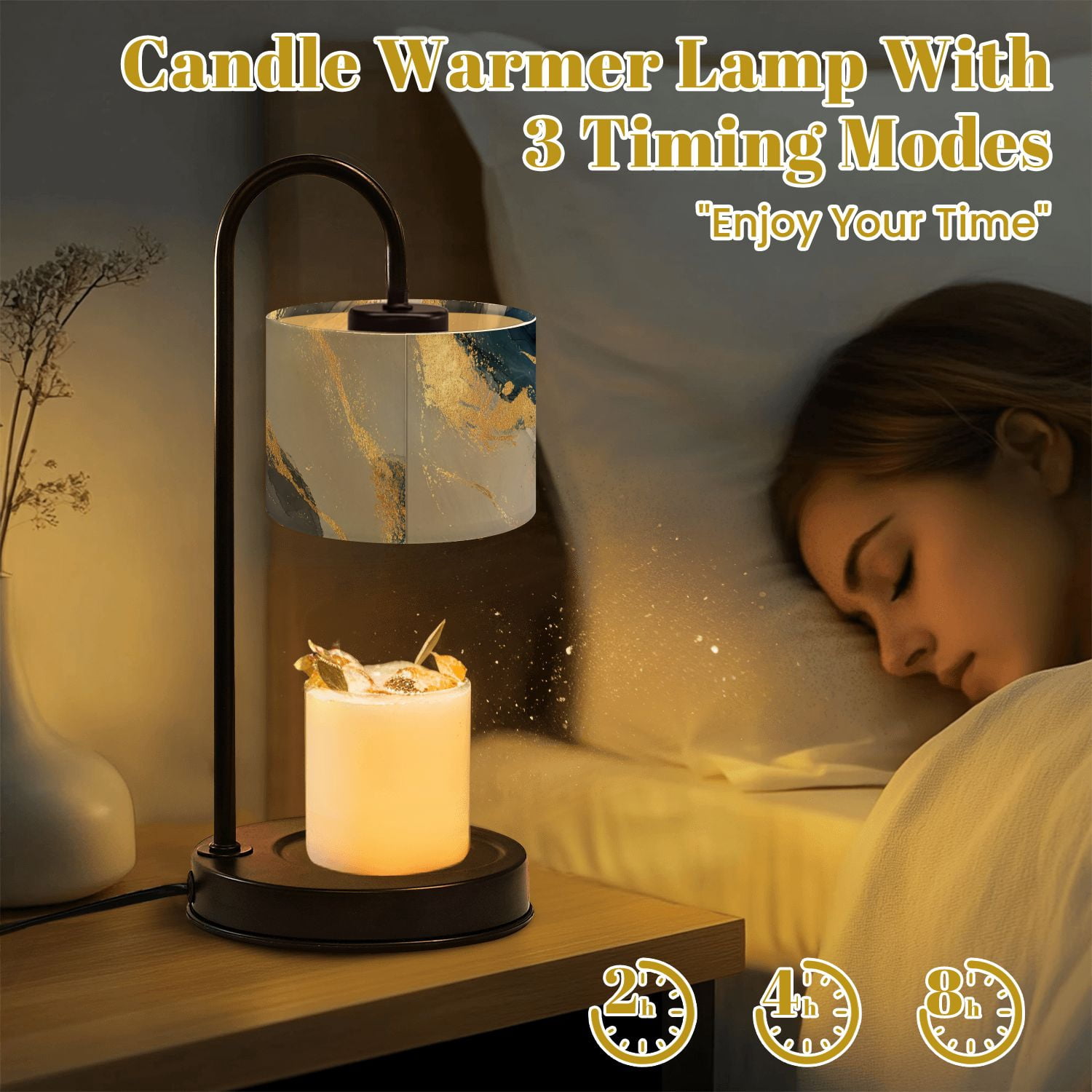 Candle Warmer Lamp with Timer Dimmer Modern abstract oil painting art design Orange gold blue Candle Lamp Warmer for Jar Candle with 4 Bulbs Gifts for Women House Warming Gifts