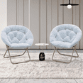thumbnail image 3 of MoNiBloom 2 Piece Folding Saucer Chair with Cozy Faux Fur Upholstery, Lounge Moon Chair with Gold Metal Frame for Dorm Bedroom Living Room, Blue, 3 of 10