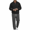 thumbnail image 2 of Yusimy Men's Solid Color 2-Piece Waffle Knit Athletic Set Stand-Up Collar Quarter-Zip Pocket Elastic Waist Drawstring Pants Casual, 2 of 9