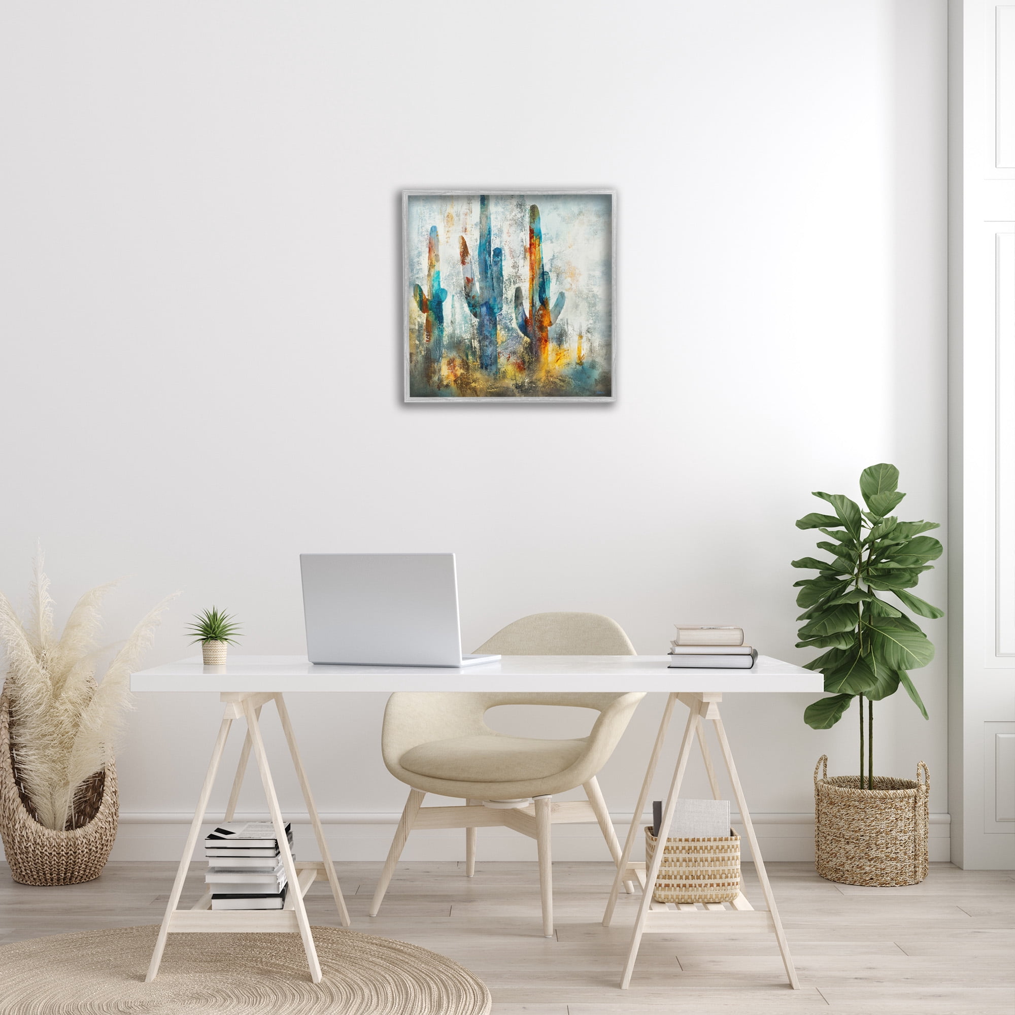 Stupell Industries Abstract Vibrant Cacti Silhouettes Landscape Painting Gray Framed Art Print Wall Art, 24 x 24