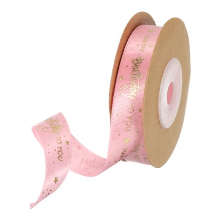 Uxcell 5/8 Inch x 10Yard Satin Ribbons with Gold Printed,  Happy Birthday Ribbon, Pink