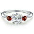 thumbnail image 3 of Gem Stone King 10K White Gold Lab Grown Diamond and Red Garnet 3-Stone Ring for Women | 1.04 Cttw | Round 6MM | Gemstone April Birthstone | Size 9, 3 of 6