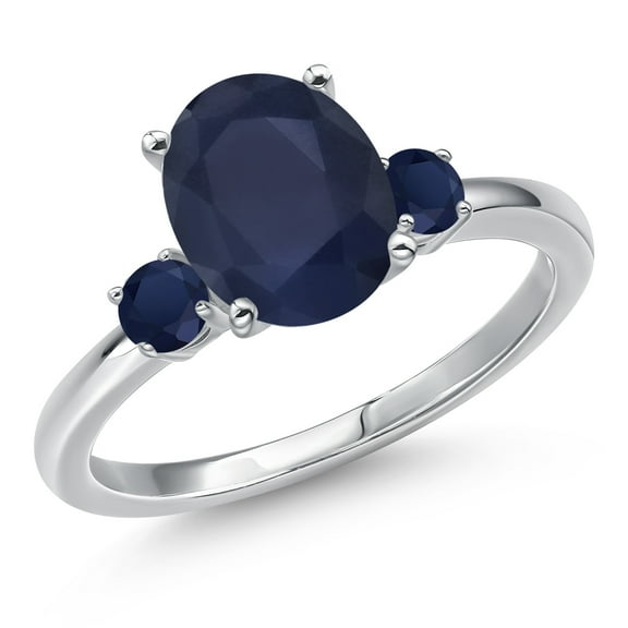Gem Stone King 14K White Gold Blue Sapphire Engagement Ring for Women | 3.30 Cttw | Oval 10X8MM | Gemstone September Birthstone | Size 7