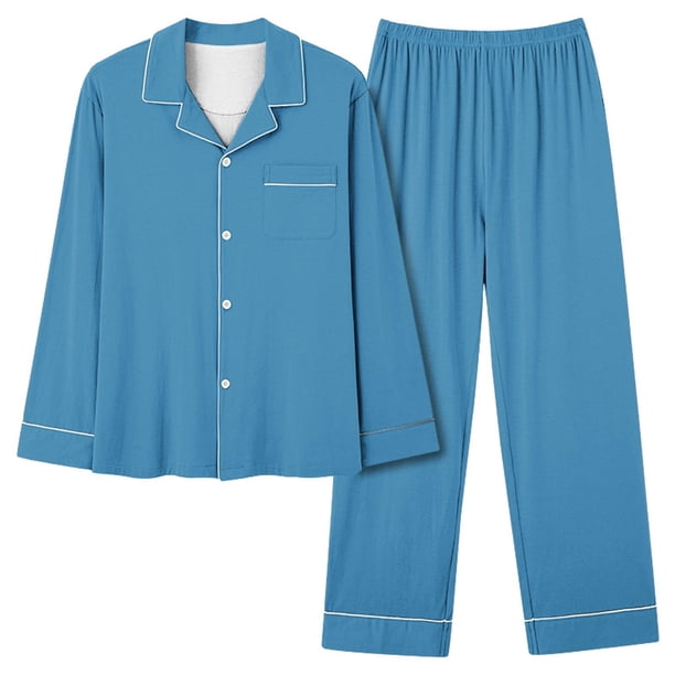 Traje de pijama informal de poliéster para mujer - Cuello en V, diseño con bolsillos - Para todas las estaciones - Tallas S-XXXL