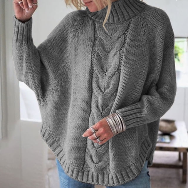 IMENGL Chandail à Manches Longues Col Rond Manches Chauve-Souris Tricot Épais Grande Taille, Gris m, Taille M-2TG