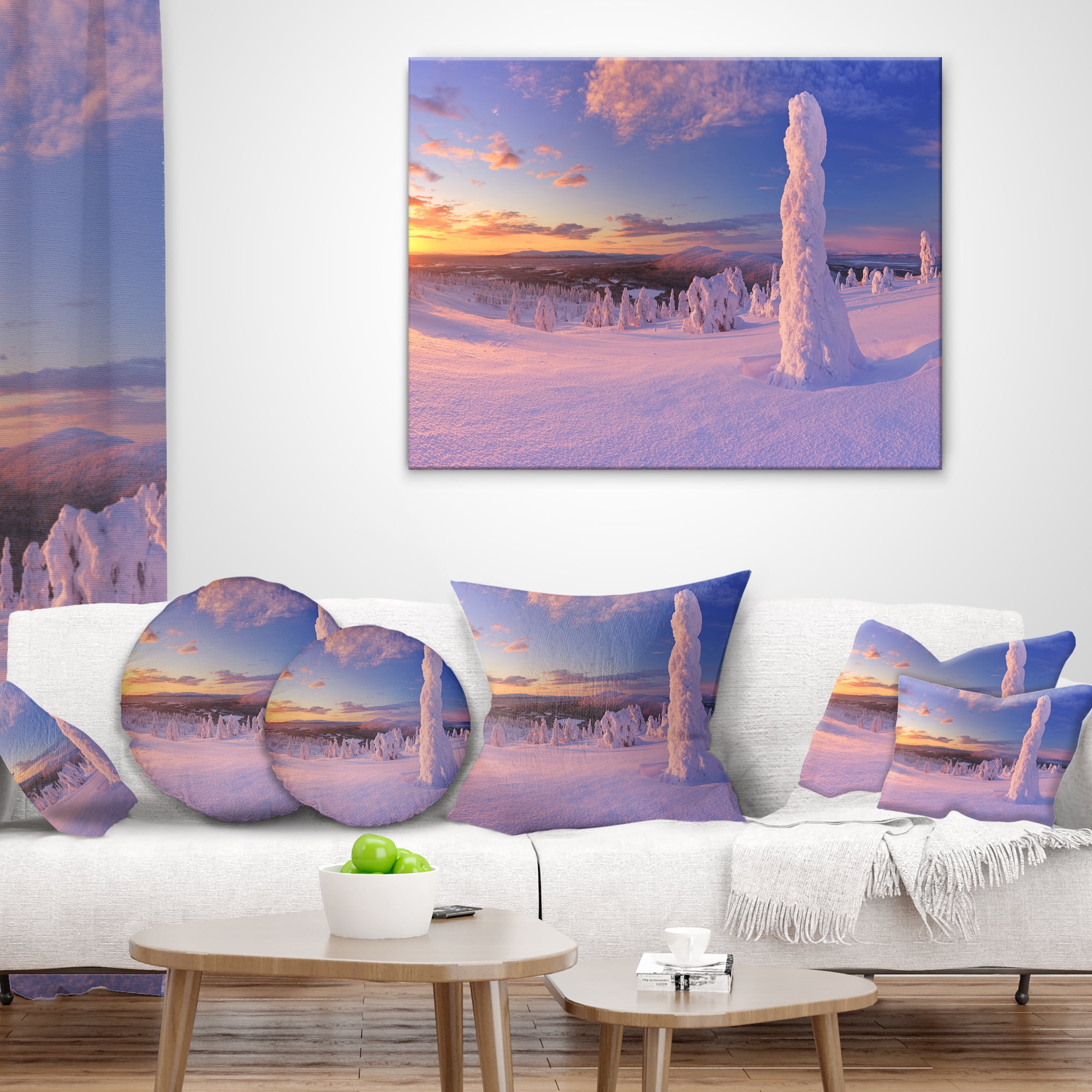 Designart Frozen Trees on Mountain Panorama - Landscape Printed Throw Pillow - 18x18