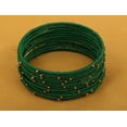 thumbnail image 3 of Sunsoul by Touchstone "Silk Thread Bangle Collection" Indian Bollywood Handcrafted Faux Silk Green Thread Golden Beads Bangle Bracelets Designer Jewelry For Women In Antique Gold Tone. Set of 12., 3 of 5