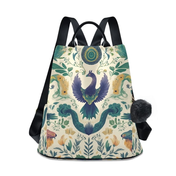 FORMRS Women's Travel Backpack Purse Anti-Theft Hidden Pockets Casual Shoulder Bag, Green Animals Pattern