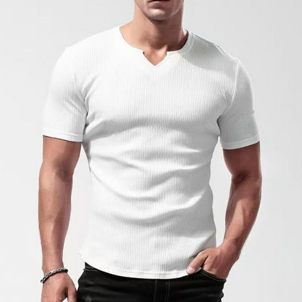 pstuiky Mangas cortas para hombre, Camiseta deportiva informal de manga corta con cuello en V para hombre camisas casuales para hombre l
