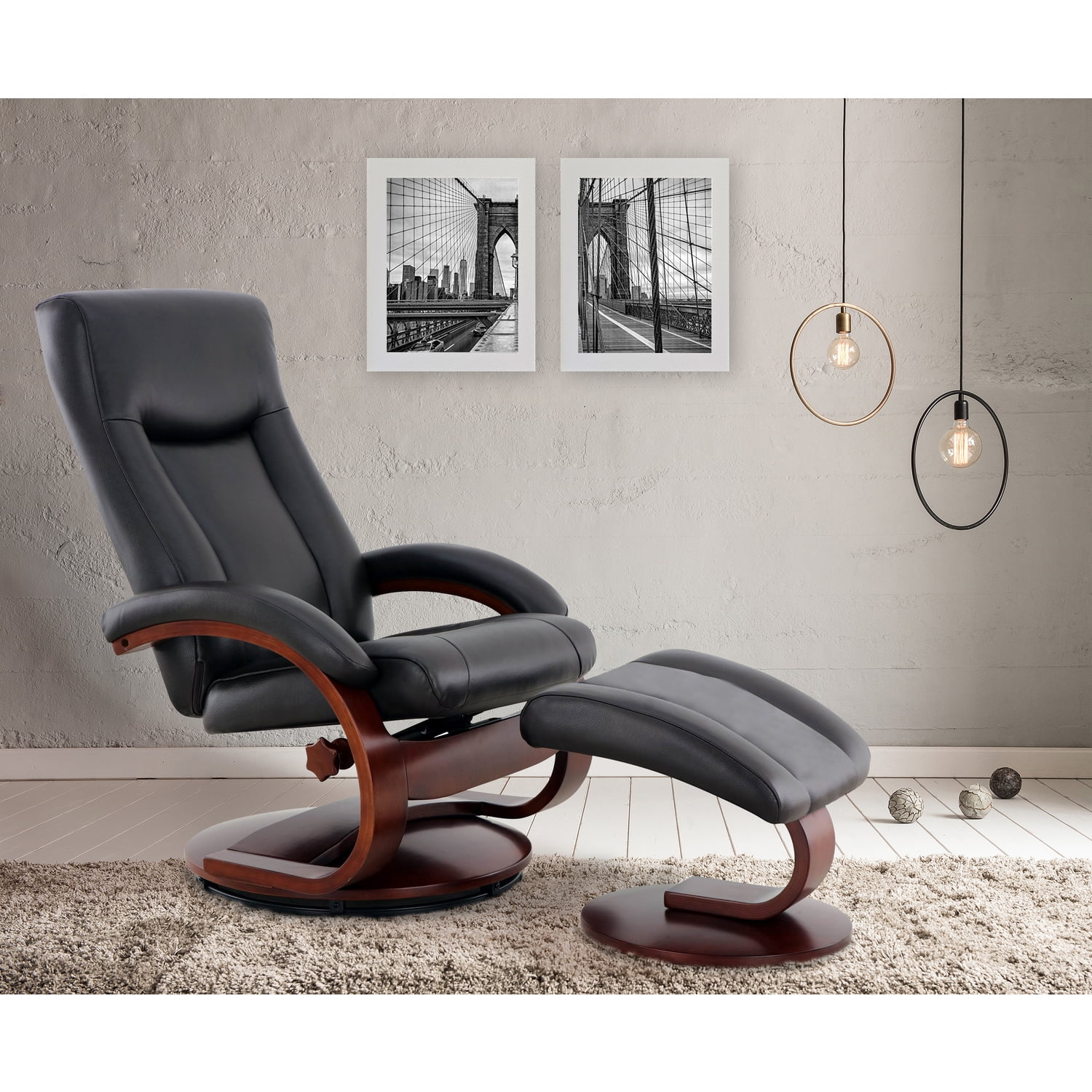 Newridge Home Goods Hanover Recliner And Ottoman In Leather Walmart Com Walmart Com