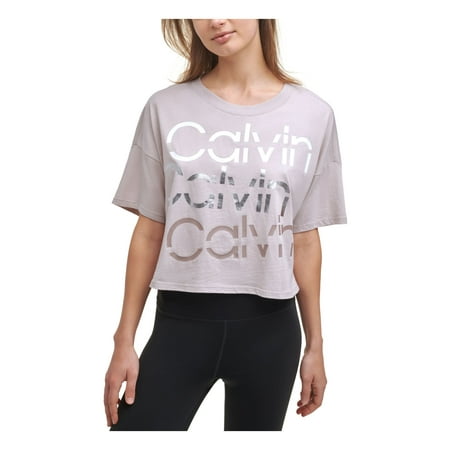 CALVIN KLEIN Womens Pink Logo Graphic Short Sleeve Crew Neck Crop Top S