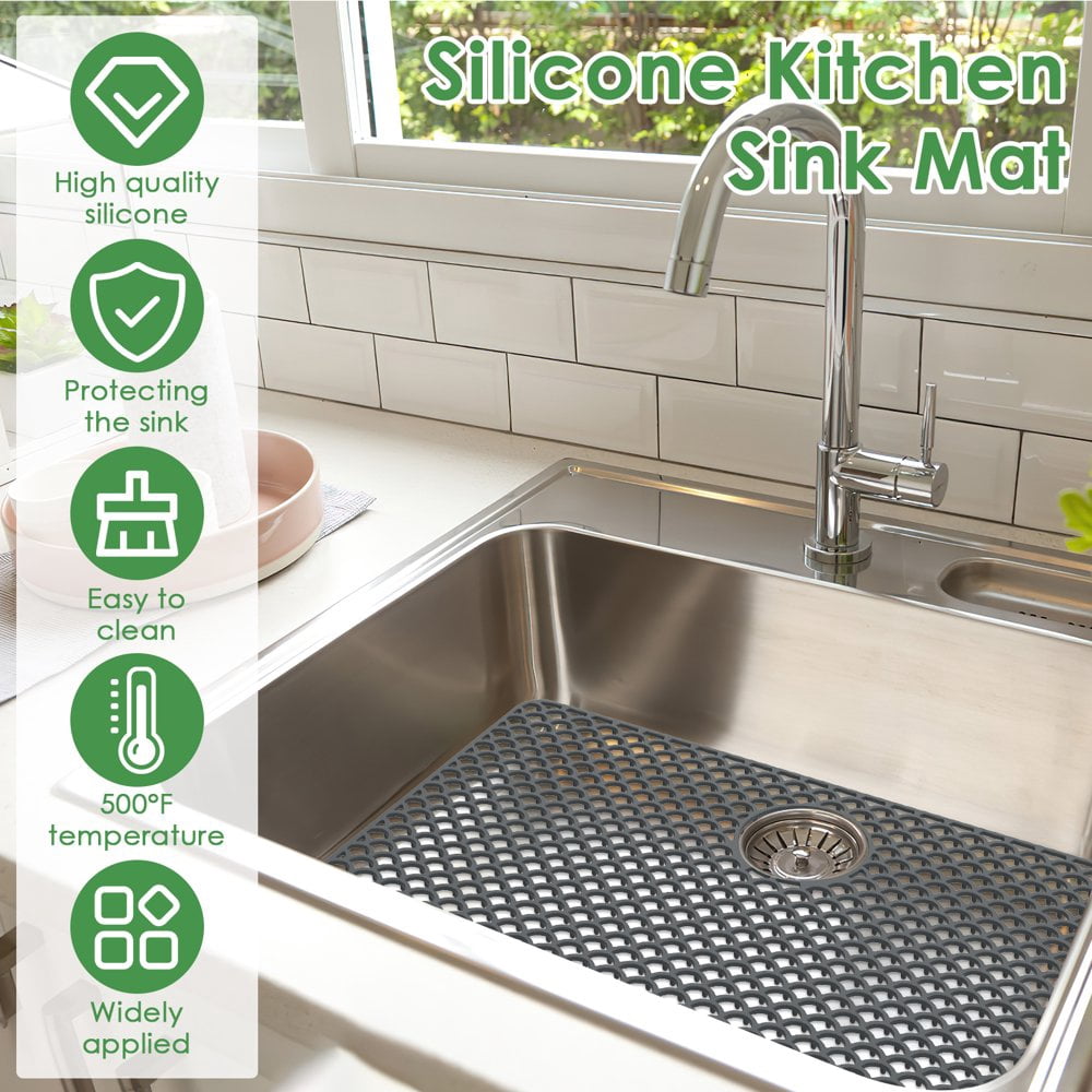 JUNWELL Silicone Sink Protector Heat-Resistant Sink Liner Mat Reusable Silicone Sink Mat for Kitchen 28.3x15inch