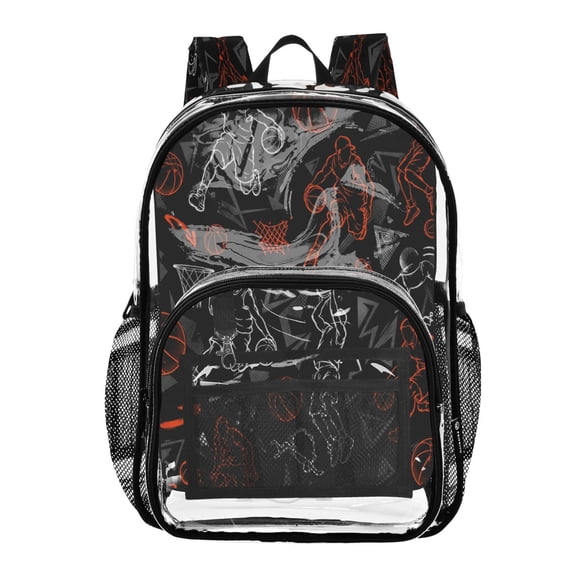 PVC Transparent Backpacks Clear Backpack for Travel and Outings Silhouette Of Basketball Player