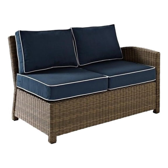 Pemberly Row Fabric Left Arm Patio Loveseat in Brown and Navy