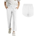thumbnail image 4 of ZLBDYG Linen Pants Girls High Waist Carrot Straight Leg Summer Bottoms Teen Kids Drawstring Ankle Length Tapered Trousers Slacks, 4 of 6