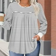 thumbnail image 4 of Miluxas Women's Solid Color Basic Plus Size Stripe Print Tees Long Sleeve Pleated Round Neck Casual Shirts Loose Daily Blouses White XL(XL), 4 of 6