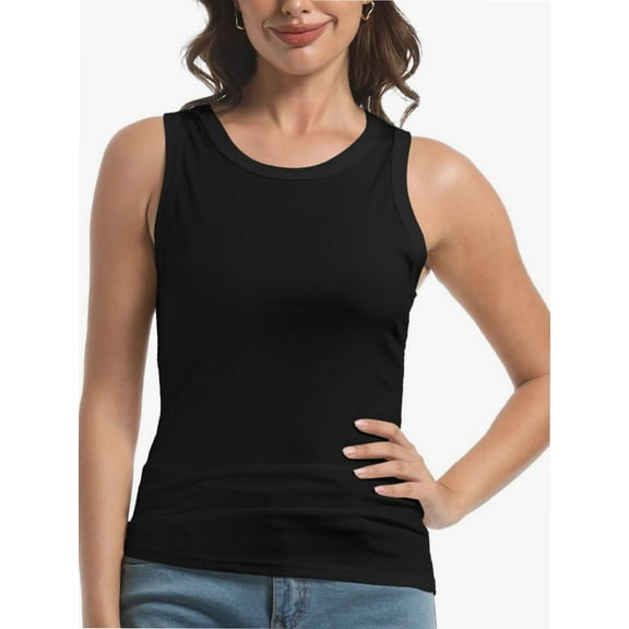 Womens Sleeveless Crew Neck Tank Tops Fashion Summer Casual Basic Slim Fit Racerback Top Shirt Blouses