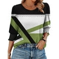 thumbnail image 6 of DeHolifer Womens Casual T-Shirts Strip Printed 3/4 Length Sleeve Smocked Cuffs Crewneck Summer Trendy T-Shirts Green S, 6 of 8