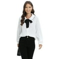 thumbnail image 4 of Xmarks Women's Solid Print Elegant Bow Tie Neck Long Sleeve Work Office Blouse Top White XL, 4 of 13