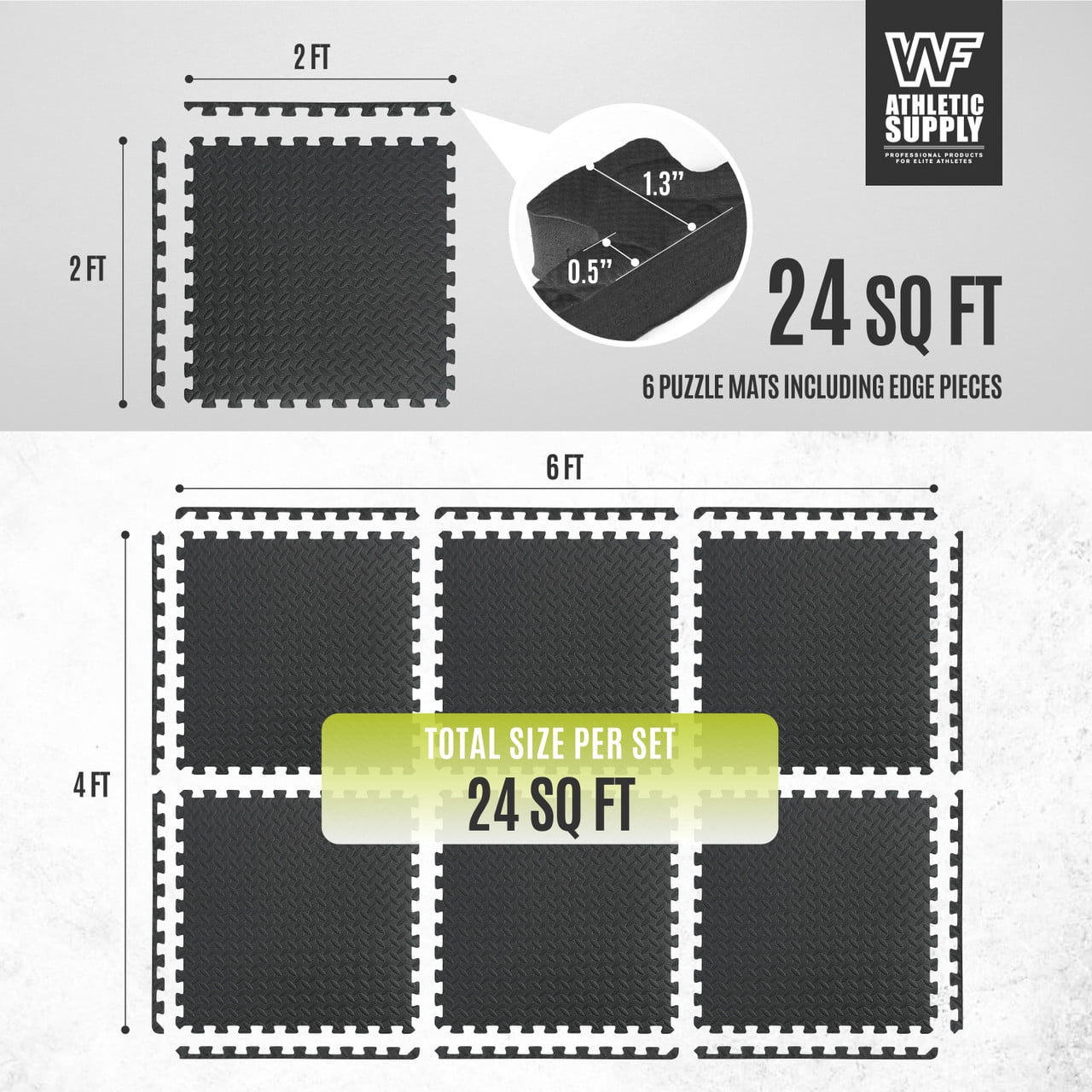 WF Athletic Supply 24 SQ.FT Diamond Pattern 1/2-Inch Thickness Interlocking Exercise Foam Mats, Extra Thick Eva Foam Flooring Tiles, Gym Fitness Equipment Mat, Home Protective Flooring Cushion, Black