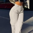 thumbnail image 4 of Fsqjgq Cargo Pants for Women Baggy Stretch Twill Wide Leg Pants Casual Straight Leg Parachute Pants High Waisted Dressy Flare Pants Hiking Pants with Pockets, 4 of 5