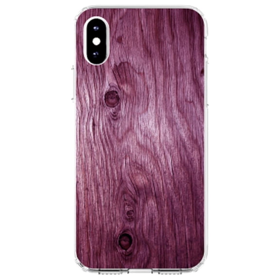 DistinctInk Clear Shockproof Hybrid Case for iPhone XR (6.1" Screen) - TPU Bumper, Acrylic Back, Tempered Glass Screen Protector - Fuchsia Weathered Wood Grain Print - Printed Wood Grain Image