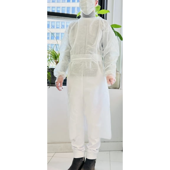 Disposable Gowns - Breathable Isolation Gown with Elastic Knit Cuffs, Covered Back Universal Size - 70 gowns per box.