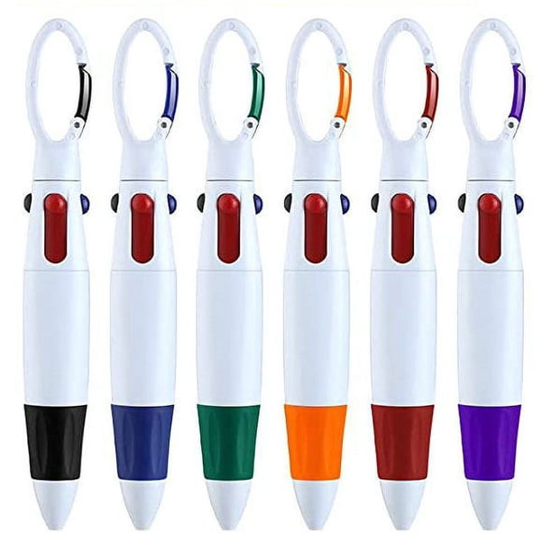6 Piezas Bolígrafos Lanzadera, Bolígrafos Multicolores 4 en 1 Bolígrafos Retráctiles con Llavero con Hebilla en la Parte Superior para Estudiantes Niños Suministros Escolares de Oficina (6 Colores) Rojo Verde