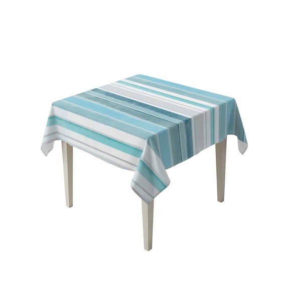 Teal Nordic Style Stripes Table Cloth, Turquoise Texture Waterproof Tablecloth for Square Tables, Reusable Washable Fabric Table Cover for Restaurant Kitchen Dining Tables 54"x54"