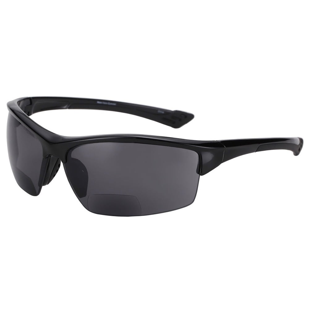 "The Skillful" Lightweight Sport Wrap Polarized Bifocal Sunglasses - Black - 1.50