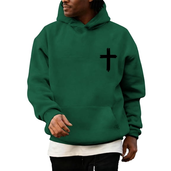 Men's Christ Cross Pullover Hoodie Inspirational Graphic Long Sleeve Sweatshirt, Religious Design with Cross Print, Comfortable Fabric for Casual Wear, Ideal for Gift and Everyday Use,Army Green,L