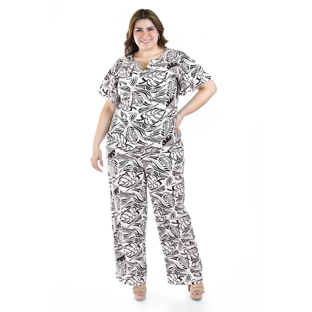 Set pantalon y blusa Roman Fashion /Tallas Extras, 4340 (Hueso /negro) beige 38