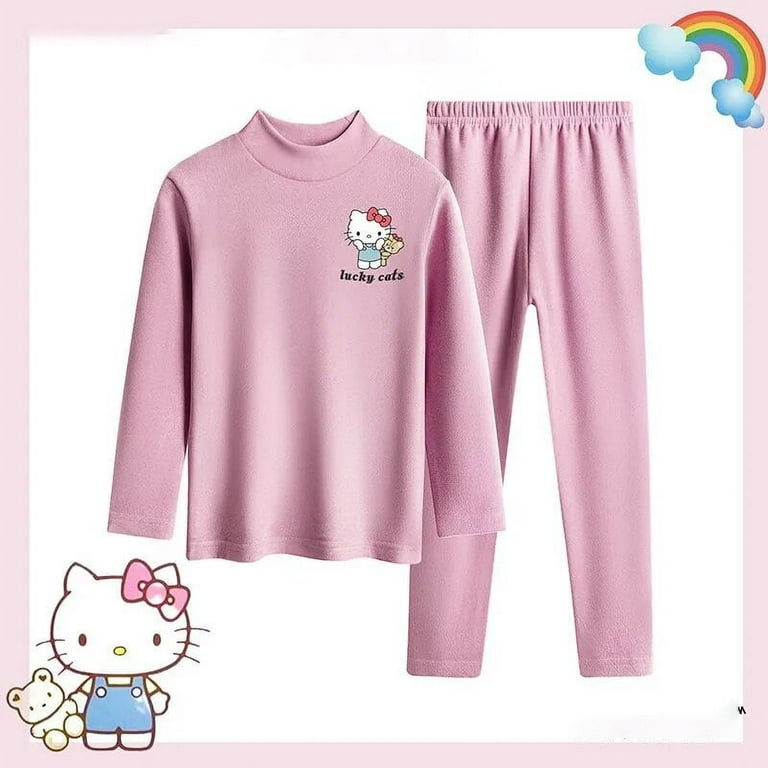 Sanrio Derong Childrens Thermal Underwear Autumn Winter Set Cinnamoroll Hello Kitty Girl Cartoon Anime Half Turtleneck Pajamas Walmart
