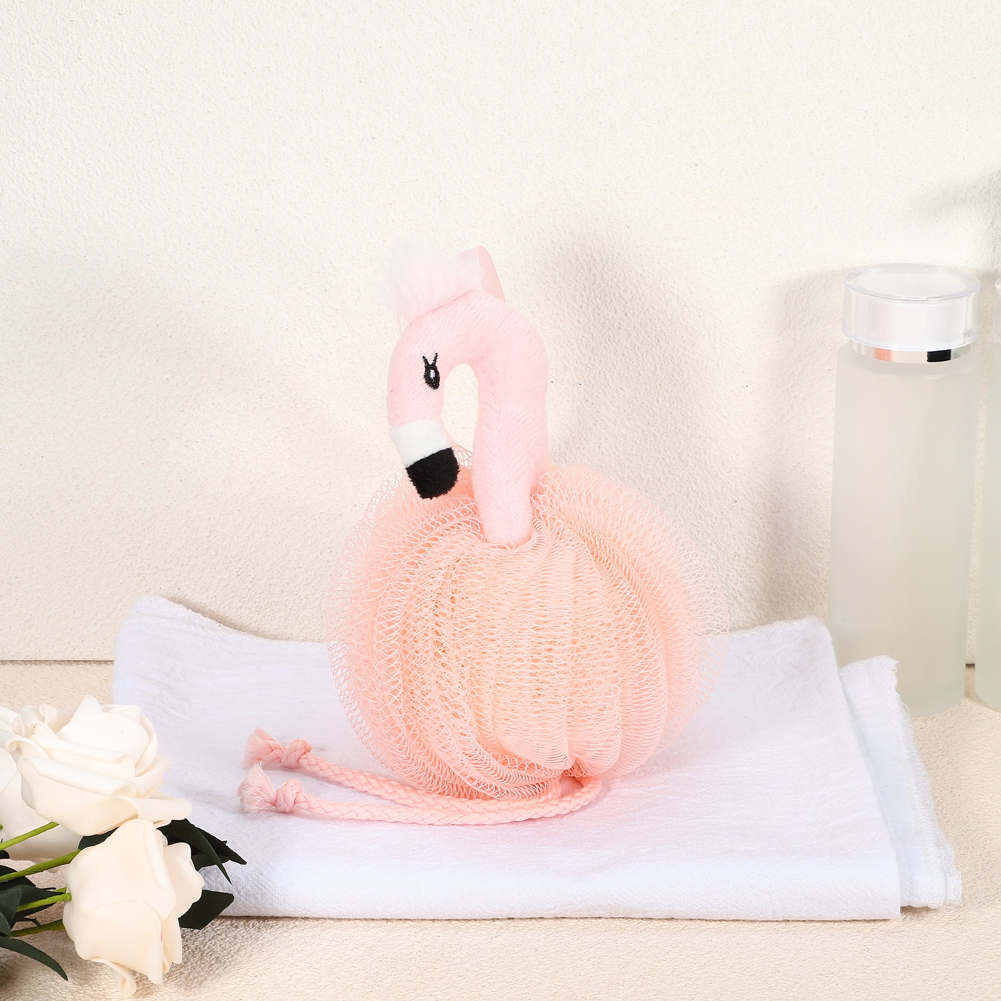 Unique Bargains 1 Pc Cartoon Bath Shower Loofah Sponge Body Puffs 6.30"x4.53" Pink
