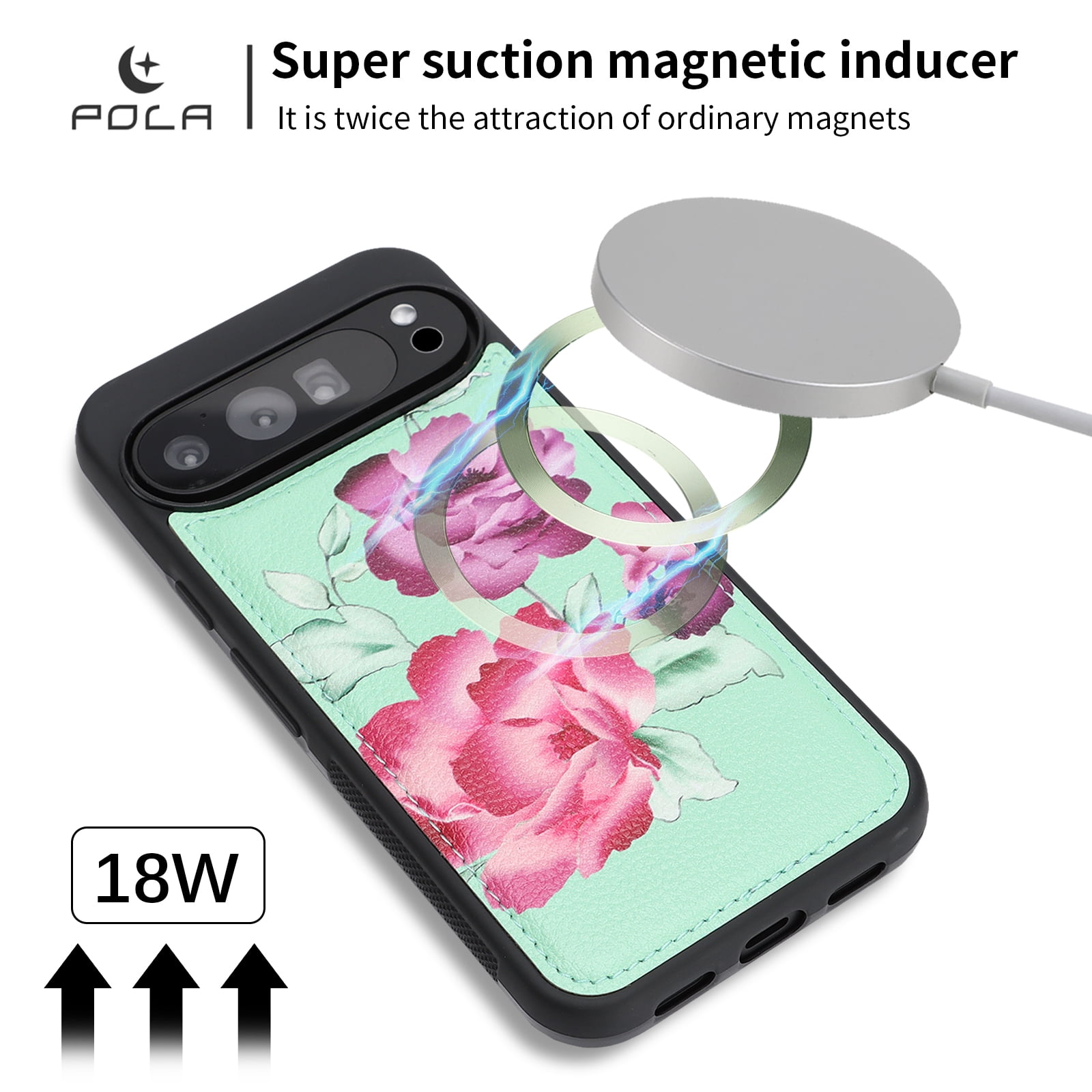 TECH CIRCLE 2-in-1 Wallet Case for Google Pixel 10 / 10 Pro (6.3", 2025), Detachable Magnetic Back Cover, Flip Flower Phone Case with 15 Card Slots, Zipper Pocket, Crossbody Strap, Wrist Strap, Green