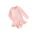 thumbnail image 2 of Baby Girl Swimsuits Summer Solid Color Zipper Long Sleeves Jumpsuit for Toddler Bathing Suits Beachwear, 2 of 10
