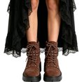 thumbnail image 3 of WAVSUF Women's Combat Ankle Boots Soft Sole Wide Width Lace Up Fall Warm Platform Boots Brown 7.5, 3 of 8