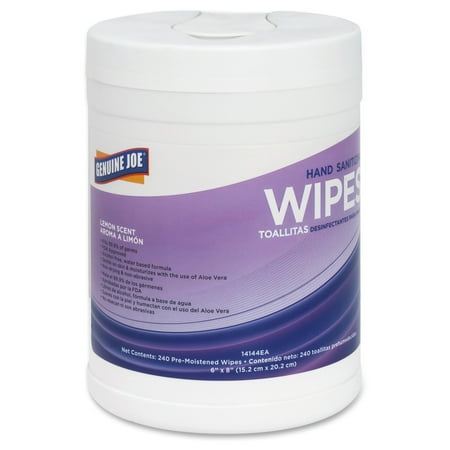 Genuine Joe Hand Sanitizing Wipes, Lemon, 240 Sheets Per Canister