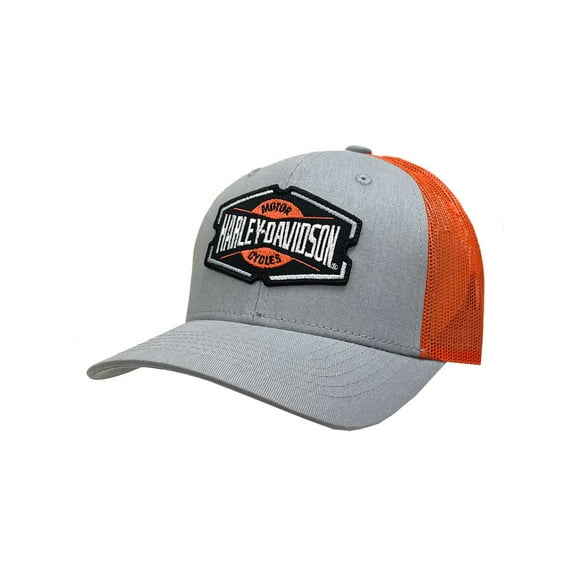 Harley-Davidson Men's Vital Adjustable Snapback Mesh Trucker Hat - Gray/Orange, Harley Davidson