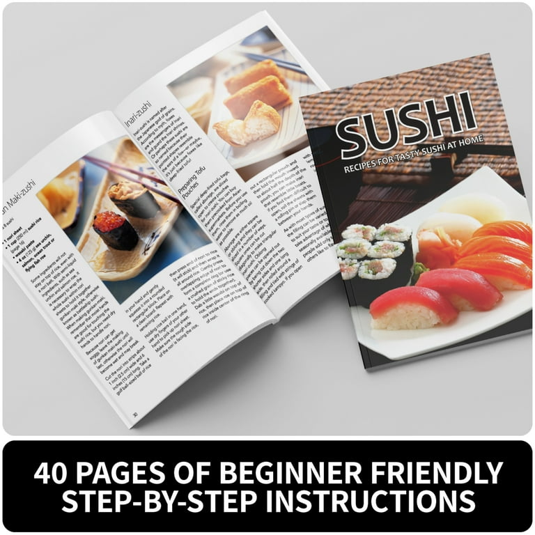 Sushi Making Kit EXCLUSIVE EDITIONS Chopsticks Sauce Dishes Mat Recipe Book  NIB