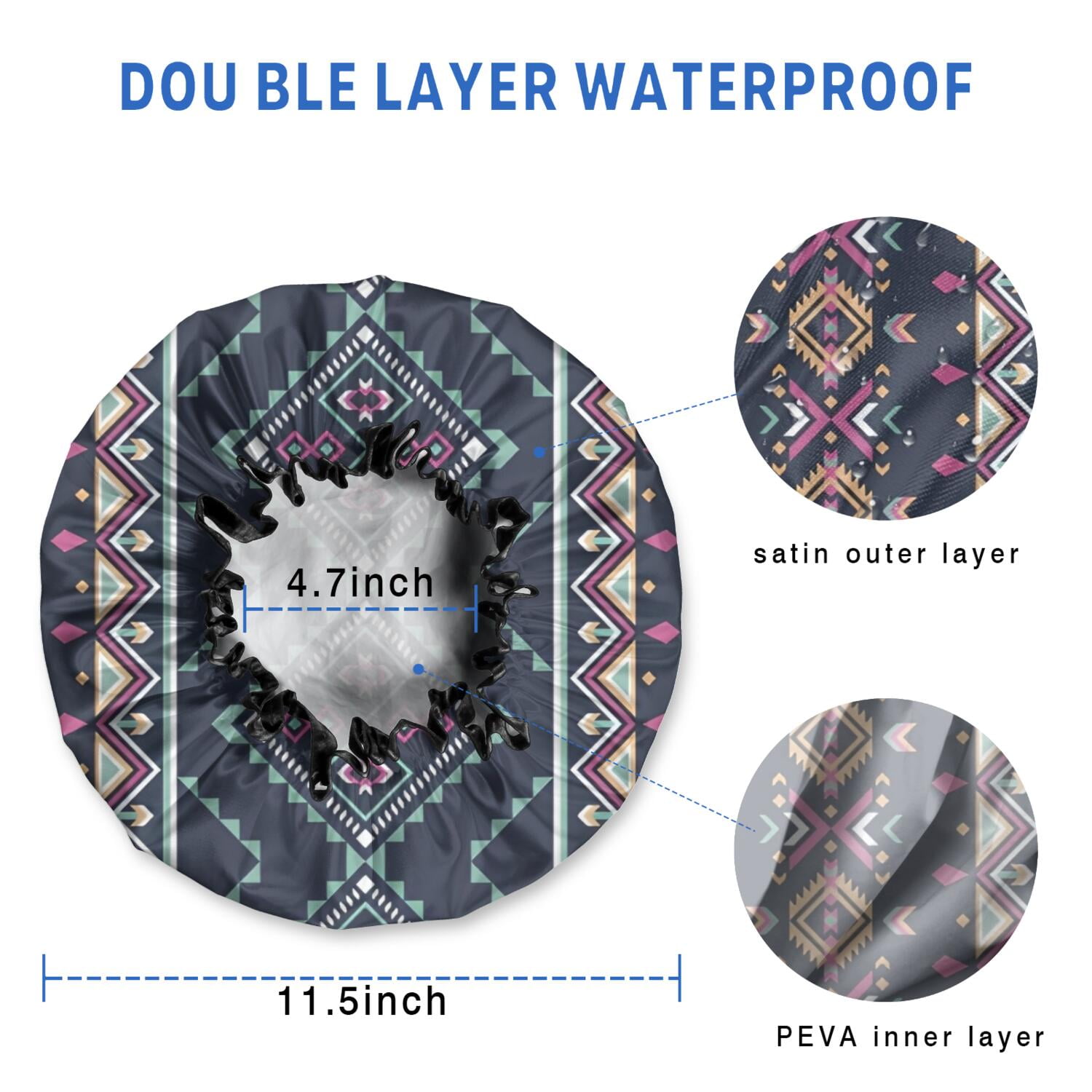 Shower Caps,Black Geometric Striped Pattern Waterproof Shower Cap for Women 4 Pieces,Double Reusable Hair Cover for Shower PEVA Elastic Stretch Hem
