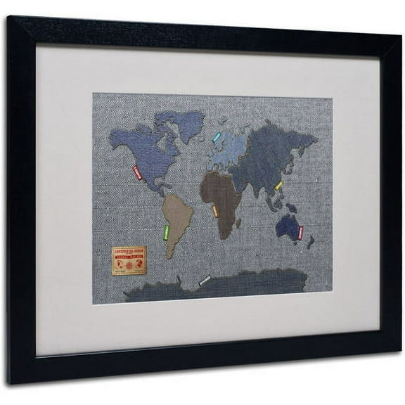 "Denim World Map" Matted Framed Art by Michael Tompsett