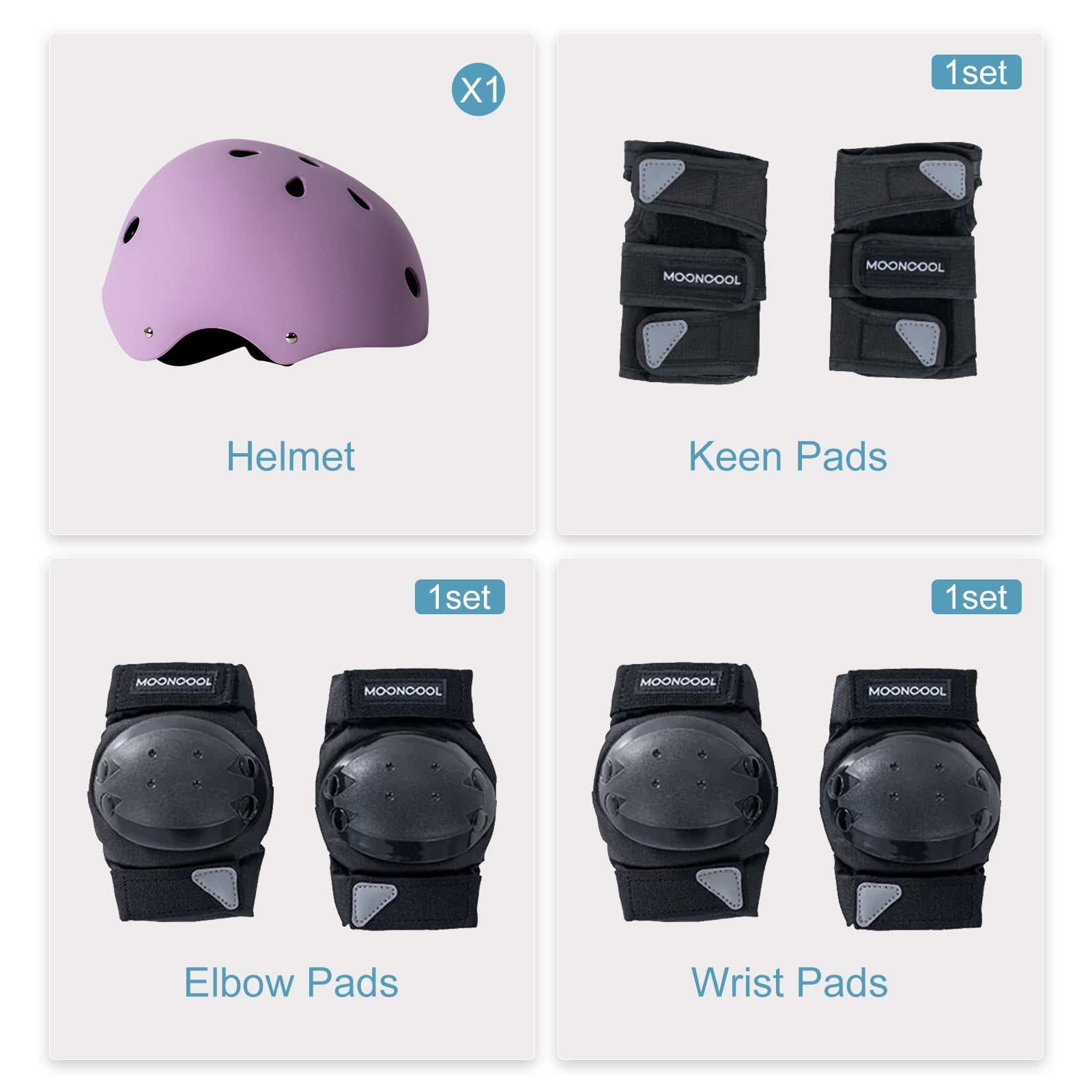 MOONCOOL Bike Helmets Protection Gear Set for 3~14 Years, Bicycle Helmet Knee Pads Elbow Pads Wrist Guards, Adjustable Helmet, Bicycle Scooter Roller Skate