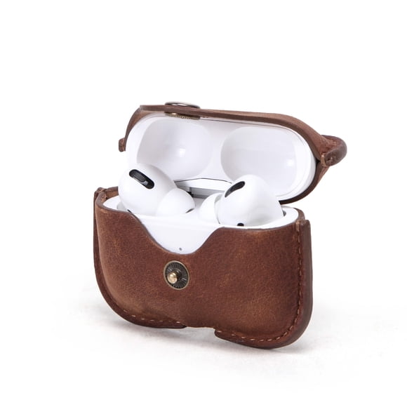 Hiram Airpods Pro Leather Case, Airpods Pro Wireless Charging Case With Metal Hook(Brown)