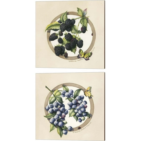 Great Art Now Blackberries & Blueberries by Brenda Tustian 2 Piece Canvas Art Set Each 14W x 14H