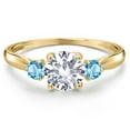 thumbnail image 3 of Gem Stone King 10K Yellow Gold White Created Sapphire and Swiss Blue Topaz 3-Stone Ring for Women | 1.30 Cttw | Round 6MM | Gemstone September Birthstone | Size 9, 3 of 6