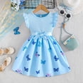 thumbnail image 2 of Wxirdiow Dresses for Toddler Girls Summer Dress Off Shoulder Flutter Sleeve Midi Swing Cassual Formal Dresses Blue Size,5-6 Years, 2 of 8